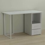 Стіл письмовий з тумбою на 2 шухляди Отто-2 білий, ТОВЩИНА СТІЛЬНИЦІ ДСП: 16 мм, ШИРИНА СТІЛЬНИЦІ: 120 см, ГЛИБИНА СТІЛЬНИЦІ: 60 см, КОЛІР МЕТАЛУ: БІЛИЙ, КОЛІР ДСП: БІЛИЙ