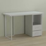 Стіл письмовий з тумбою на 2 шухляди Отто-2 білий, ТОВЩИНА СТІЛЬНИЦІ ДСП: 32 мм, ШИРИНА СТІЛЬНИЦІ: 140 см, ГЛИБИНА СТІЛЬНИЦІ: 70 см, КОЛІР МЕТАЛУ: БІЛИЙ, КОЛІР ДСП: БІЛИЙ