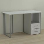 Стіл письмовий з тумбою на 2 шухляди Отто-2 білий, ТОВЩИНА СТІЛЬНИЦІ ДСП: 16 мм, ШИРИНА СТІЛЬНИЦІ: 140 см, ГЛИБИНА СТІЛЬНИЦІ: 60 см, КОЛІР МЕТАЛУ: СІРИЙ, КОЛІР ДСП: БІЛИЙ