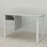 Стіл письмовий з тумбою Оскар-21 урбан лайт, ТОВЩИНА СТІЛЬНИЦІ ДСП: 16 мм, ШИРИНА СТІЛЬНИЦІ: 140 см, ГЛИБИНА СТІЛЬНИЦІ: 60 см, КОЛІР МЕТАЛУ: БІЛИЙ, КОЛІР ДСП: БЕТОН