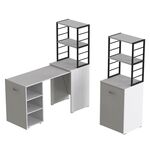 Стіл-тумба трансформер з етажеркою Смарт-4 білий, ТОВЩИНА СТІЛЬНИЦІ ДСП: 16 мм, ШИРИНА СТІЛЬНИЦІ: 145 см, ГЛИБИНА СТІЛЬНИЦІ: 60 см, КОЛІР МЕТАЛУ: ЧОРНИЙ, КОЛІР ДСП: БІЛИЙ