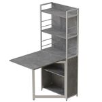 Розкладний стіл книжка з етажеркою (трансформер) Практик-2 бетон, ТОВЩИНА СТІЛЬНИЦІ ДСП: 16 мм, КОЛІР МЕТАЛУ: БІЛИЙ, КОЛІР ДСП: БЕТОН