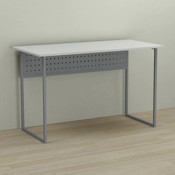 Письменный стол Майк-1 белый, ТОЛЩИНА СТОЛЕШНИЦЫ ДСП: 16 мм, ШИРИНА СТОЛЕШНИЦЫ: 120 см, ГЛУБИНА СТОЛЕШНИЦЫ: 70 см, ЦВЕТ МЕТАЛЛА: СЕРЫЙ, ЦВЕТ ДСП: БЕЛЫЙ, изображение 2