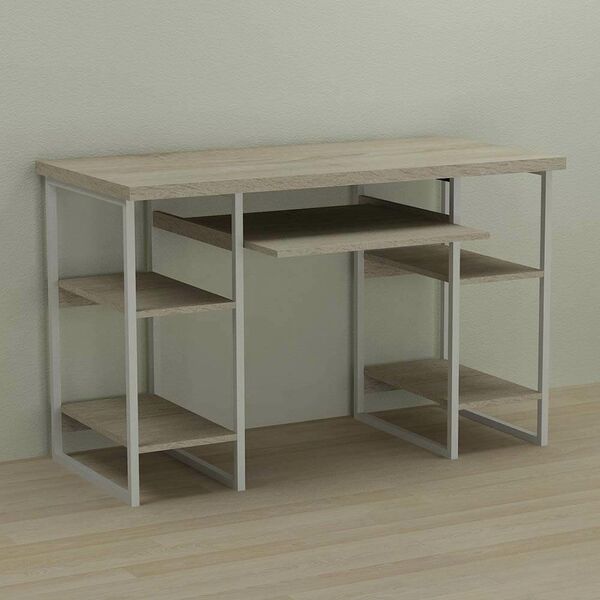 Стіл комп'ютерний Тім-5 сонома, ТОВЩИНА СТІЛЬНИЦІ ДСП: 32 мм, ШИРИНА СТІЛЬНИЦІ: 140 см, ГЛИБИНА СТІЛЬНИЦІ: 70 см, КОЛІР МЕТАЛУ: БІЛИЙ, КОЛІР ДСП: СОНОМА