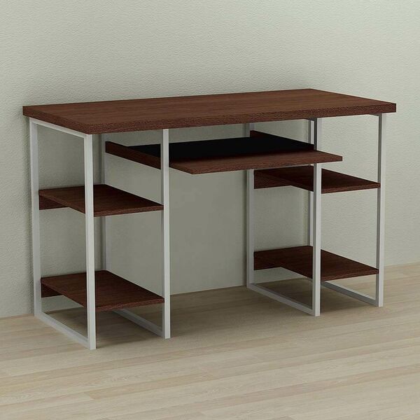 Стіл комп'ютерний Тім-5 венге, ТОВЩИНА СТІЛЬНИЦІ ДСП: 32 мм, ШИРИНА СТІЛЬНИЦІ: 120 см, ГЛИБИНА СТІЛЬНИЦІ: 70 см, КОЛІР МЕТАЛУ: БІЛИЙ, КОЛІР ДСП: ВЕНГЕ МАГИЯ