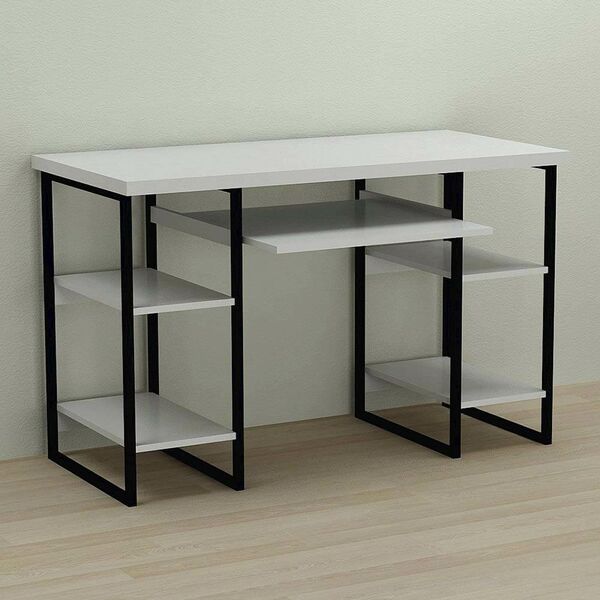 Стіл комп'ютерний Тім-5 білий, ТОВЩИНА СТІЛЬНИЦІ ДСП: 32 мм, ШИРИНА СТІЛЬНИЦІ: 120 см, ГЛИБИНА СТІЛЬНИЦІ: 60 см, КОЛІР МЕТАЛУ: ЧОРНИЙ, КОЛІР ДСП: БІЛИЙ