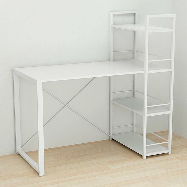 Стол письменный с этажеркой Коннект-6 белый, ТОЛЩИНА СТОЛЕШНИЦЫ ДСП: 16 мм, ШИРИНА СТОЛЕШНИЦЫ: 120 см, ГЛУБИНА СТОЛЕШНИЦЫ: 60 см, ЦВЕТ МЕТАЛЛА: БЕЛЫЙ, ЦВЕТ ДСП: БЕЛЫЙ