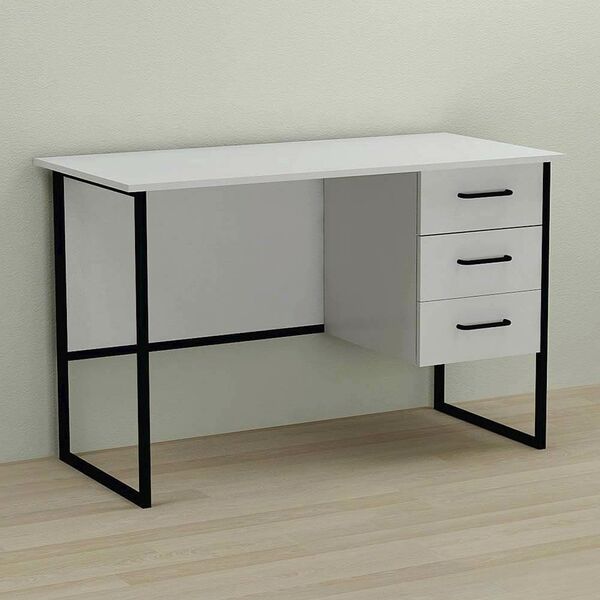 Стол письменный с 3 ящиками Гарри-3 белый, ТОЛЩИНА СТОЛЕШНИЦЫ ДСП: 16 мм, ШИРИНА СТОЛЕШНИЦЫ: 140 см, ГЛУБИНА СТОЛЕШНИЦЫ: 70 см, ЦВЕТ МЕТАЛЛА: ЧЕРНЫЙ, ЦВЕТ ДСП: БЕЛЫЙ