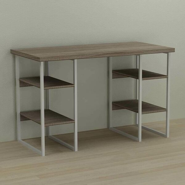 Стіл офісний Карен-4 трюфель, ТОВЩИНА СТІЛЬНИЦІ ДСП: 32 мм, ШИРИНА СТІЛЬНИЦІ: 120 см, ГЛИБИНА СТІЛЬНИЦІ: 70 см, КОЛІР МЕТАЛУ: БІЛИЙ, КОЛІР ДСП: ТРЮФЕЛЬ