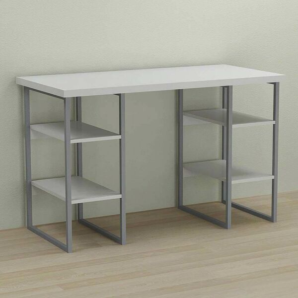 Стіл офісний Карен-4 білий, ТОВЩИНА СТІЛЬНИЦІ ДСП: 32 мм, ШИРИНА СТІЛЬНИЦІ: 120 см, ГЛИБИНА СТІЛЬНИЦІ: 60 см, КОЛІР МЕТАЛУ: СІРИЙ, КОЛІР ДСП: БІЛИЙ