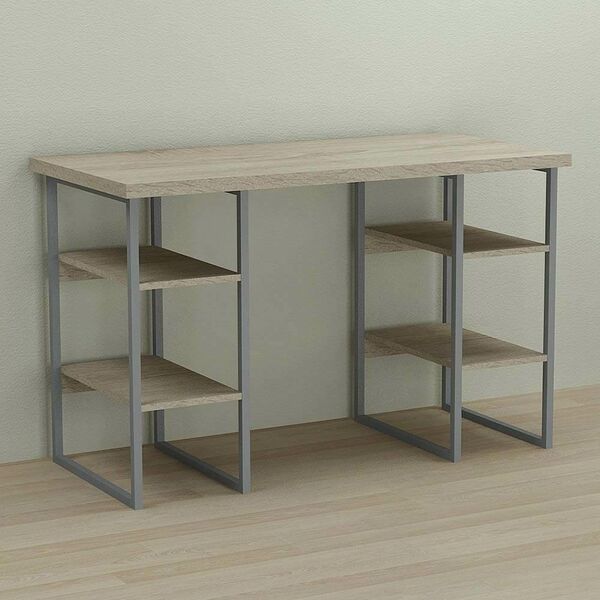 Стіл офісний Карен-4 сонома, ТОВЩИНА СТІЛЬНИЦІ ДСП: 32 мм, ШИРИНА СТІЛЬНИЦІ: 120 см, ГЛИБИНА СТІЛЬНИЦІ: 60 см, КОЛІР МЕТАЛУ: СІРИЙ, КОЛІР ДСП: СОНОМА