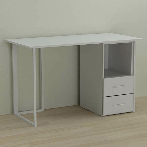 Стіл письмовий з тумбою на 2 шухляди Отто-2 білий, ТОВЩИНА СТІЛЬНИЦІ ДСП: 16 мм, ШИРИНА СТІЛЬНИЦІ: 120 см, ГЛИБИНА СТІЛЬНИЦІ: 60 см, КОЛІР МЕТАЛУ: БІЛИЙ, КОЛІР ДСП: БІЛИЙ