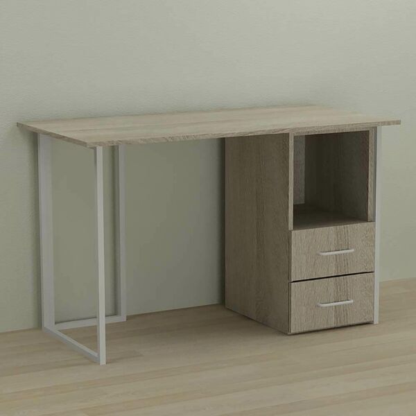 Стіл письмовий з тумбою на 2 шухляди Отто-2 сонома, ТОВЩИНА СТІЛЬНИЦІ ДСП: 16 мм, ШИРИНА СТІЛЬНИЦІ: 140 см, ГЛИБИНА СТІЛЬНИЦІ: 60 см, КОЛІР МЕТАЛУ: БІЛИЙ, КОЛІР ДСП: СОНОМА