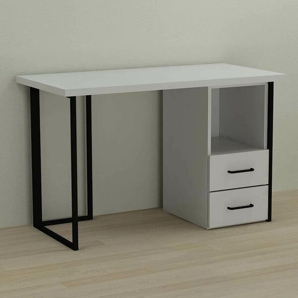 Стіл письмовий з тумбою на 2 шухляди Отто-2 білий, ТОВЩИНА СТІЛЬНИЦІ ДСП: 32 мм, ШИРИНА СТІЛЬНИЦІ: 120 см, ГЛИБИНА СТІЛЬНИЦІ: 60 см, КОЛІР МЕТАЛУ: ЧОРНИЙ, КОЛІР ДСП: БІЛИЙ