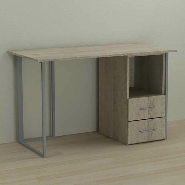 Стіл письмовий з тумбою на 2 шухляди Отто-2 сонома, ТОВЩИНА СТІЛЬНИЦІ ДСП: 16 мм, ШИРИНА СТІЛЬНИЦІ: 120 см, ГЛИБИНА СТІЛЬНИЦІ: 60 см, КОЛІР МЕТАЛУ: СІРИЙ, КОЛІР ДСП: СОНОМА