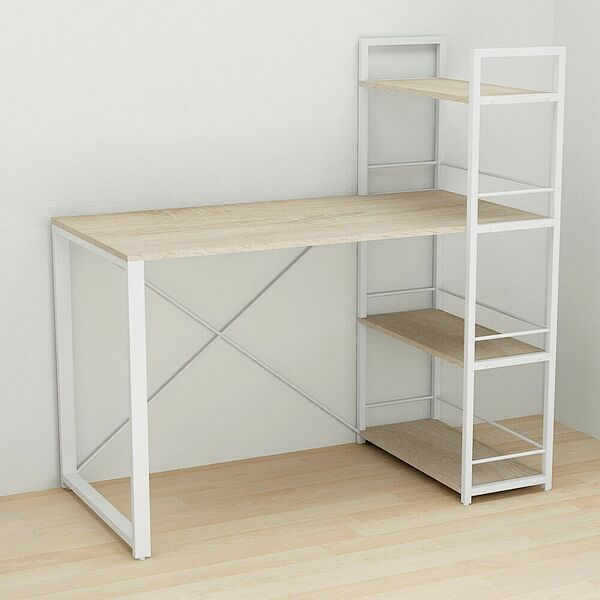 Стол письменный с этажеркой Коннект-6 сонома, ТОЛЩИНА СТОЛЕШНИЦЫ ДСП: 16 мм, ШИРИНА СТОЛЕШНИЦЫ: 120 см, ГЛУБИНА СТОЛЕШНИЦЫ: 60 см, ЦВЕТ МЕТАЛЛА: БЕЛЫЙ, ЦВЕТ ДСП: СОНОМА