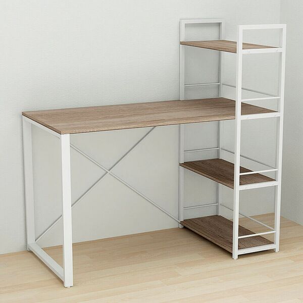 Стол письменный с этажеркой Коннект-6 трюфель, ТОЛЩИНА СТОЛЕШНИЦЫ ДСП: 16 мм, ШИРИНА СТОЛЕШНИЦЫ: 120 см, ГЛУБИНА СТОЛЕШНИЦЫ: 60 см, ЦВЕТ МЕТАЛЛА: БЕЛЫЙ, ЦВЕТ ДСП: ТРЮФЕЛЬ