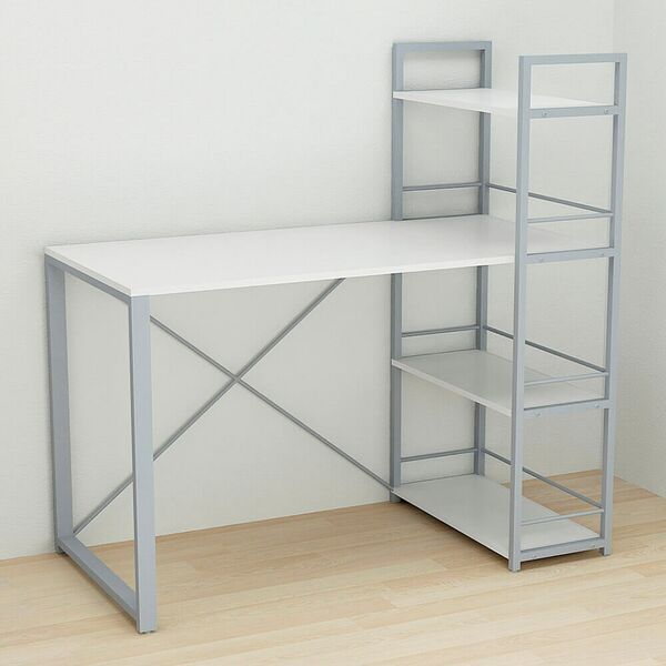 Стол письменный с этажеркой Коннект-6 белый, ТОЛЩИНА СТОЛЕШНИЦЫ ДСП: 16 мм, ШИРИНА СТОЛЕШНИЦЫ: 120 см, ГЛУБИНА СТОЛЕШНИЦЫ: 60 см, ЦВЕТ МЕТАЛЛА: СЕРЫЙ, ЦВЕТ ДСП: БЕЛЫЙ