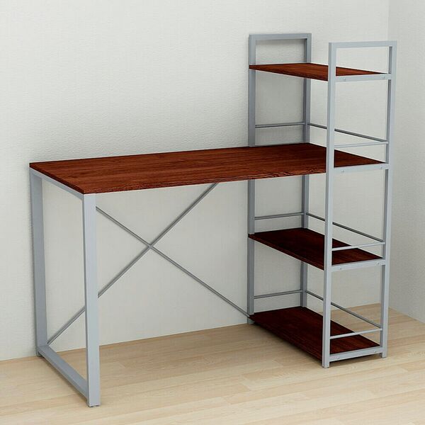 Стол письменный с этажеркой Коннект-6 венге, ТОЛЩИНА СТОЛЕШНИЦЫ ДСП: 16 мм, ШИРИНА СТОЛЕШНИЦЫ: 120 см, ГЛУБИНА СТОЛЕШНИЦЫ: 60 см, ЦВЕТ МЕТАЛЛА: СЕРЫЙ, ЦВЕТ ДСП: ВЕНГЕ МАГИЯ