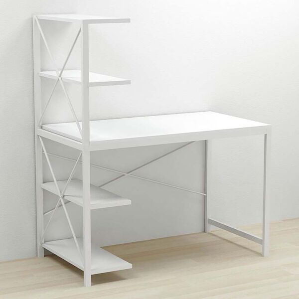 Стол письменный с этажеркой Джек-5 белый, ТОЛЩИНА СТОЛЕШНИЦЫ ДСП: 16 мм, ШИРИНА СТОЛЕШНИЦЫ: 120 см, ГЛУБИНА СТОЛЕШНИЦЫ: 60 см, ЦВЕТ МЕТАЛЛА: БЕЛЫЙ, ЦВЕТ ДСП: БЕЛЫЙ