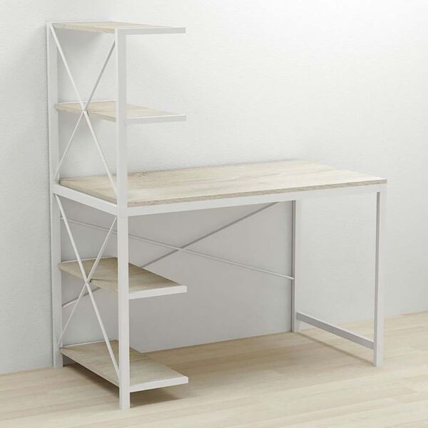 Стол письменный с этажеркой Джек-5 сонома, ТОЛЩИНА СТОЛЕШНИЦЫ ДСП: 16 мм, ШИРИНА СТОЛЕШНИЦЫ: 140 см, ГЛУБИНА СТОЛЕШНИЦЫ: 60 см, ЦВЕТ МЕТАЛЛА: БЕЛЫЙ, ЦВЕТ ДСП: СОНОМА