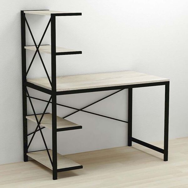 Стіл письмовий з етажеркою Джек-5 сонома, ТОВЩИНА СТІЛЬНИЦІ ДСП: 16 мм, ШИРИНА СТІЛЬНИЦІ: 120 см, ГЛИБИНА СТІЛЬНИЦІ: 60 см, КОЛІР МЕТАЛУ: ЧОРНИЙ, КОЛІР ДСП: СОНОМА