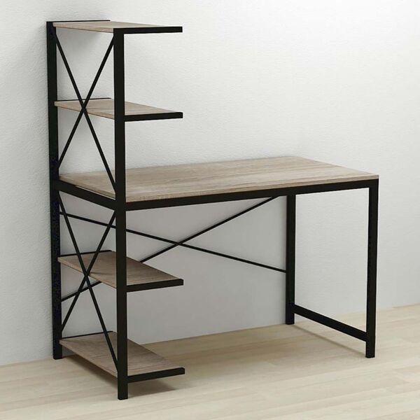 Стіл письмовий з етажеркою Джек-5 трюфель, ТОВЩИНА СТІЛЬНИЦІ ДСП: 16 мм, ШИРИНА СТІЛЬНИЦІ: 120 см, ГЛИБИНА СТІЛЬНИЦІ: 60 см, КОЛІР МЕТАЛУ: ЧОРНИЙ, КОЛІР ДСП: ТРЮФЕЛЬ