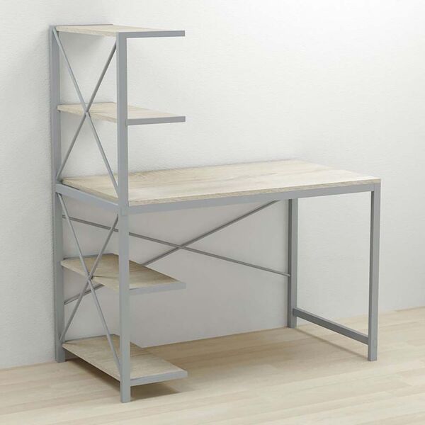 Стол письменный с этажеркой Джек-5 сонома, ТОЛЩИНА СТОЛЕШНИЦЫ ДСП: 16 мм, ШИРИНА СТОЛЕШНИЦЫ: 140 см, ГЛУБИНА СТОЛЕШНИЦЫ: 60 см, ЦВЕТ МЕТАЛЛА: СЕРЫЙ, ЦВЕТ ДСП: СОНОМА