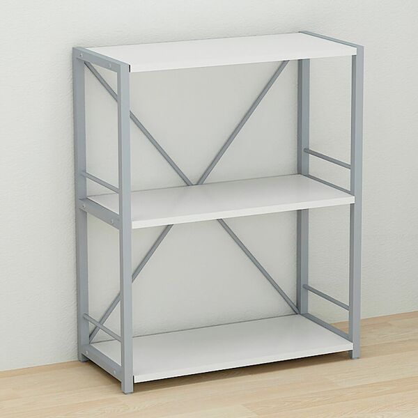 Етажерка на 3 полиці Коннект-360 білий, КОЛІР МЕТАЛУ: СІРИЙ, КОЛІР ДСП: БІЛИЙ, зображення 2