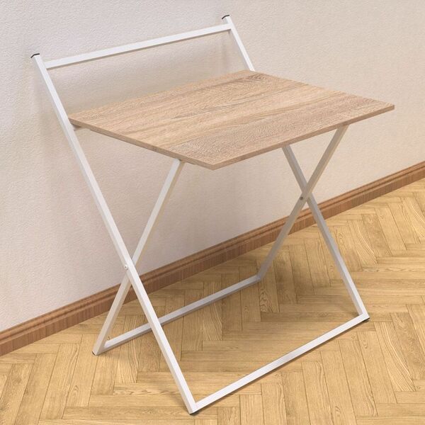 Письмовий стіл розкладний (трансформер) Компакт-1 (75см х 79 см х 72см) сонома, ТОВЩИНА СТІЛЬНИЦІ ДСП: 16 мм, ШИРИНА СТІЛЬНИЦІ: 79 см, ГЛИБИНА СТІЛЬНИЦІ: 72 см, КОЛІР МЕТАЛУ: БІЛИЙ, КОЛІР ДСП: СОНОМА, зображення 2