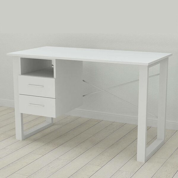 Стіл письмовий з тумбою Оскар-21 білий, ТОВЩИНА СТІЛЬНИЦІ ДСП: 16 мм, ШИРИНА СТІЛЬНИЦІ: 120 см, ГЛИБИНА СТІЛЬНИЦІ: 70 см, КОЛІР МЕТАЛУ: БІЛИЙ, КОЛІР ДСП: БІЛИЙ