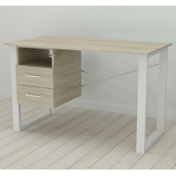 Стіл письмовий з тумбою Оскар-21 сонома, ТОВЩИНА СТІЛЬНИЦІ ДСП: 16 мм, ШИРИНА СТІЛЬНИЦІ: 120 см, ГЛИБИНА СТІЛЬНИЦІ: 70 см, КОЛІР МЕТАЛУ: БІЛИЙ, КОЛІР ДСП: СОНОМА