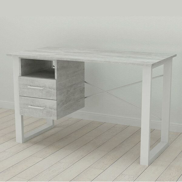 Стіл письмовий з тумбою Оскар-21 урбан лайт, ТОВЩИНА СТІЛЬНИЦІ ДСП: 16 мм, ШИРИНА СТІЛЬНИЦІ: 140 см, ГЛИБИНА СТІЛЬНИЦІ: 60 см, КОЛІР МЕТАЛУ: БІЛИЙ, КОЛІР ДСП: БЕТОН