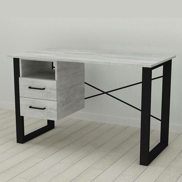 Стіл письмовий з тумбою Оскар-21 урбан лайт, ТОВЩИНА СТІЛЬНИЦІ ДСП: 16 мм, ШИРИНА СТІЛЬНИЦІ: 140 см, ГЛИБИНА СТІЛЬНИЦІ: 70 см, КОЛІР МЕТАЛУ: ЧОРНИЙ, КОЛІР ДСП: БЕТОН