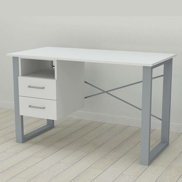 Стіл письмовий з тумбою Оскар-21 білий, ТОВЩИНА СТІЛЬНИЦІ ДСП: 16 мм, ШИРИНА СТІЛЬНИЦІ: 140 см, ГЛИБИНА СТІЛЬНИЦІ: 60 см, КОЛІР МЕТАЛУ: СІРИЙ, КОЛІР ДСП: БІЛИЙ
