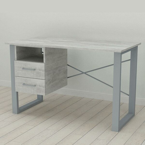 Стіл письмовий з тумбою Оскар-21 урбан лайт, ТОВЩИНА СТІЛЬНИЦІ ДСП: 16 мм, ШИРИНА СТІЛЬНИЦІ: 140 см, ГЛИБИНА СТІЛЬНИЦІ: 70 см, КОЛІР МЕТАЛУ: СІРИЙ, КОЛІР ДСП: БЕТОН