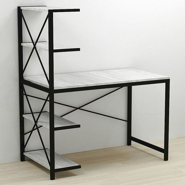 Стіл письмовий з етажеркою Джек-5 урбан лайт, ТОВЩИНА СТІЛЬНИЦІ ДСП: 16 мм, ШИРИНА СТІЛЬНИЦІ: 120 см, ГЛИБИНА СТІЛЬНИЦІ: 60 см, КОЛІР МЕТАЛУ: ЧОРНИЙ, КОЛІР ДСП: БЕТОН