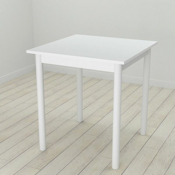 Стіл кухонний Agatha-50, з круглими ніжками білий, ТОВЩИНА СТІЛЬНИЦІ ДСП: 16 мм, ШИРИНА СТІЛЬНИЦІ: 70 см, КОЛІР МЕТАЛУ: БІЛИЙ, КОЛІР ДСП: БІЛИЙ