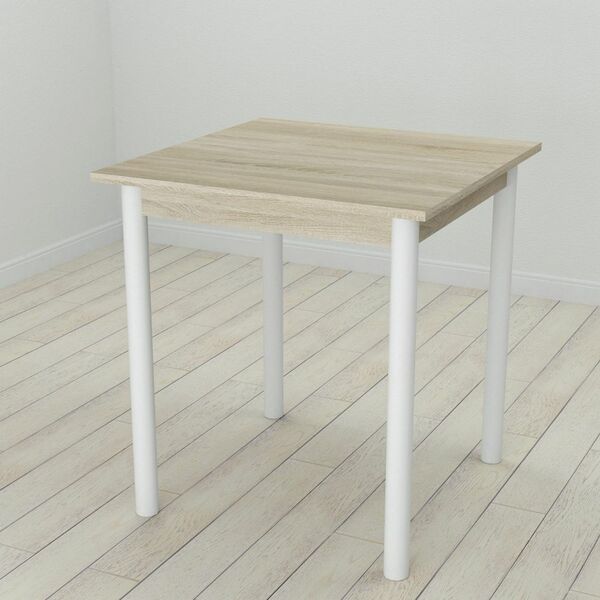 Стіл кухонний Agatha-50, з круглими ніжками сонома, ТОВЩИНА СТІЛЬНИЦІ ДСП: 16 мм, ШИРИНА СТІЛЬНИЦІ: 90 см, КОЛІР МЕТАЛУ: БІЛИЙ, КОЛІР ДСП: СОНОМА