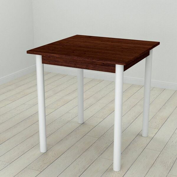 Стіл кухонний Agatha-50, з круглими ніжками венге, ТОВЩИНА СТІЛЬНИЦІ ДСП: 16 мм, ШИРИНА СТІЛЬНИЦІ: 80 см, КОЛІР МЕТАЛУ: БІЛИЙ, КОЛІР ДСП: ВЕНГЕ МАГИЯ