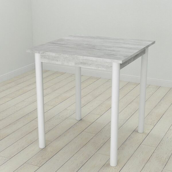 Стіл кухонний Agatha-50, з круглими ніжками урбан лайт, ТОВЩИНА СТІЛЬНИЦІ ДСП: 16 мм, ШИРИНА СТІЛЬНИЦІ: 70 см, КОЛІР МЕТАЛУ: БІЛИЙ, КОЛІР ДСП: БЕТОН