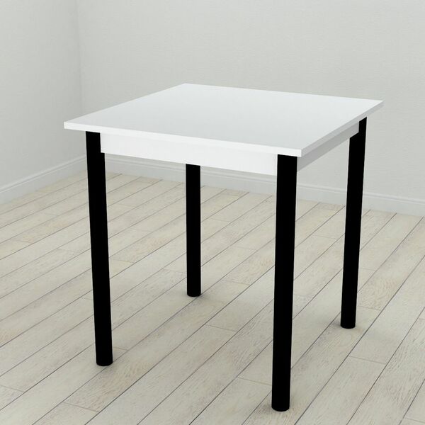 Стіл кухонний Agatha-50, з круглими ніжками білий, ТОВЩИНА СТІЛЬНИЦІ ДСП: 16 мм, ШИРИНА СТІЛЬНИЦІ: 90 см, КОЛІР МЕТАЛУ: ЧОРНИЙ, КОЛІР ДСП: БІЛИЙ