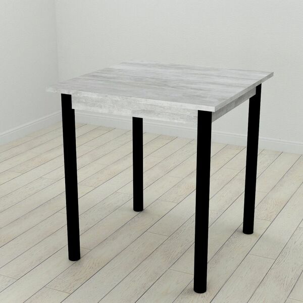 Стіл кухонний Agatha-50, з круглими ніжками урбан лайт, ТОВЩИНА СТІЛЬНИЦІ ДСП: 16 мм, ШИРИНА СТІЛЬНИЦІ: 70 см, КОЛІР МЕТАЛУ: ЧОРНИЙ, КОЛІР ДСП: БЕТОН