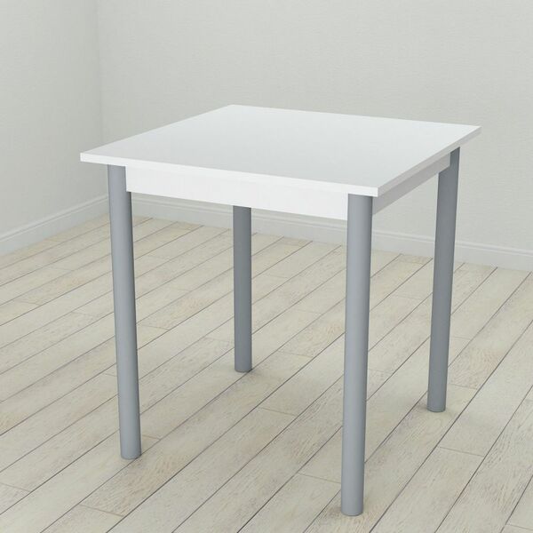 Стіл кухонний Agatha-50, з круглими ніжками білий, ТОВЩИНА СТІЛЬНИЦІ ДСП: 16 мм, ШИРИНА СТІЛЬНИЦІ: 90 см, КОЛІР МЕТАЛУ: СІРИЙ, КОЛІР ДСП: БІЛИЙ