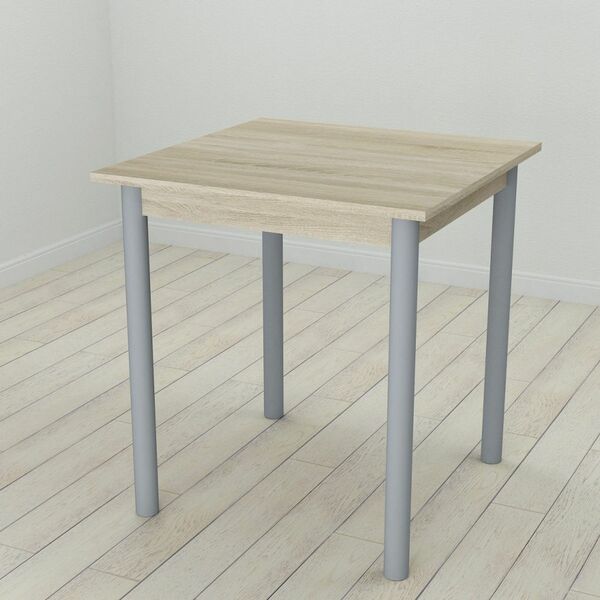 Стіл кухонний Agatha-50, з круглими ніжками сонома, ТОВЩИНА СТІЛЬНИЦІ ДСП: 16 мм, ШИРИНА СТІЛЬНИЦІ: 90 см, КОЛІР МЕТАЛУ: СІРИЙ, КОЛІР ДСП: СОНОМА