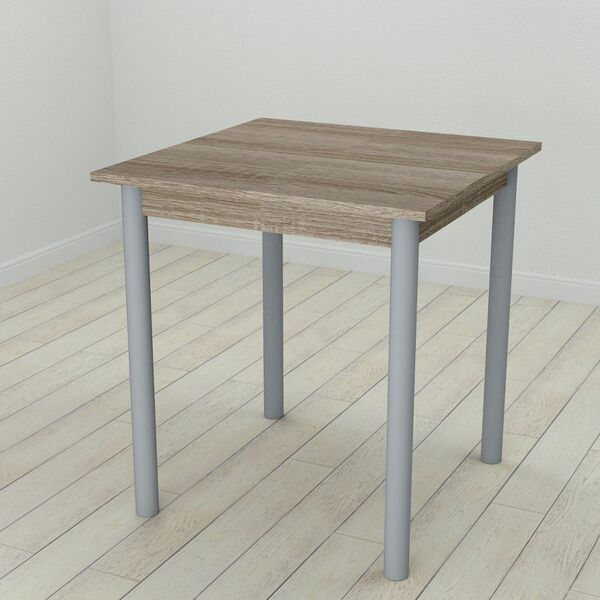 Стіл кухонний Agatha-50, з круглими ніжками трюфель, ТОВЩИНА СТІЛЬНИЦІ ДСП: 16 мм, ШИРИНА СТІЛЬНИЦІ: 80 см, КОЛІР МЕТАЛУ: СІРИЙ, КОЛІР ДСП: ТРЮФЕЛЬ