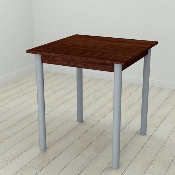 Стіл кухонний Agatha-50, з круглими ніжками венге, ТОВЩИНА СТІЛЬНИЦІ ДСП: 16 мм, ШИРИНА СТІЛЬНИЦІ: 70 см, КОЛІР МЕТАЛУ: СІРИЙ, КОЛІР ДСП: ВЕНГЕ МАГИЯ