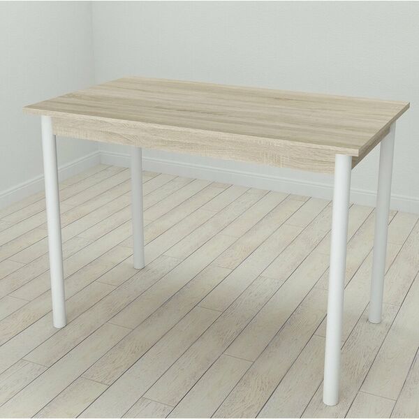 Cтіл обідній Benita-50 з круглими ніжками сонома, ТОВЩИНА СТІЛЬНИЦІ ДСП: 16 мм, ШИРИНА СТІЛЬНИЦІ: 120 см, ГЛИБИНА СТІЛЬНИЦІ: 60 см, КОЛІР МЕТАЛУ: БІЛИЙ, КОЛІР ДСП: СОНОМА