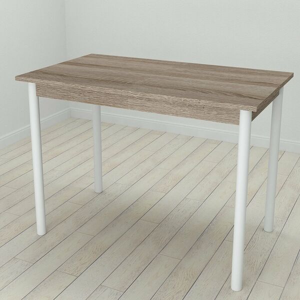 Cтіл обідній Benita-50 з круглими ніжками трюфель, ТОВЩИНА СТІЛЬНИЦІ ДСП: 16 мм, ШИРИНА СТІЛЬНИЦІ: 120 см, ГЛИБИНА СТІЛЬНИЦІ: 60 см, КОЛІР МЕТАЛУ: БІЛИЙ, КОЛІР ДСП: ТРЮФЕЛЬ