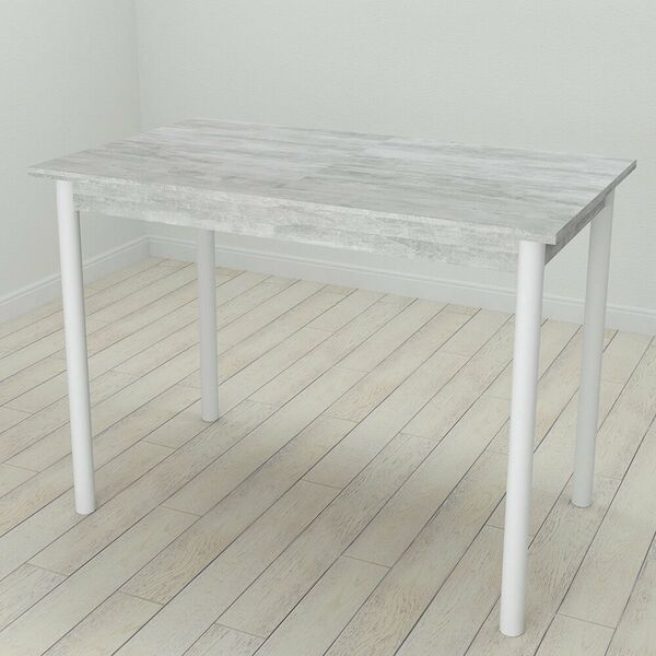 Cтіл обідній Benita-50 з круглими ніжками бетон, ТОВЩИНА СТІЛЬНИЦІ ДСП: 16 мм, ШИРИНА СТІЛЬНИЦІ: 120 см, ГЛИБИНА СТІЛЬНИЦІ: 60 см, КОЛІР МЕТАЛУ: БІЛИЙ, КОЛІР ДСП: БЕТОН